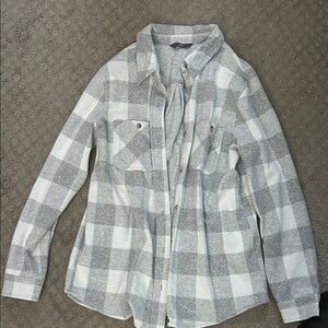 Gray and White Plaid Button-Up Shirt